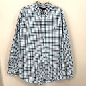 Ralph Lauren Men's XXL Classic Fit Shirt Blue Green Plaid Button Up Cotton